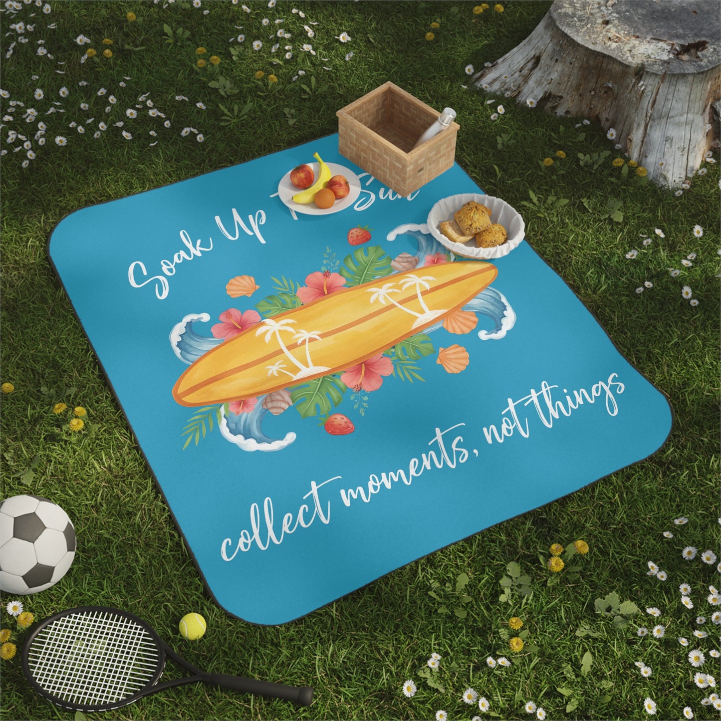 Picnic blanket - Tropical Surfboard Summer Quote Art