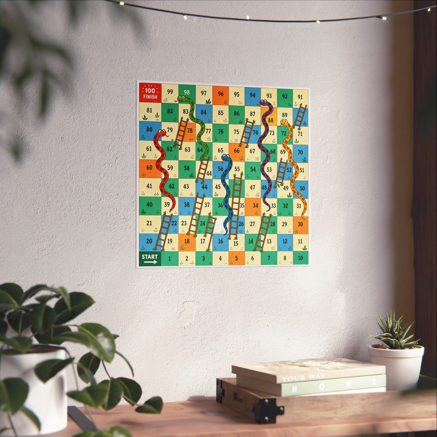 Printable Snakes and Ladders Board Game | Vibrant Cartoon Board Game poster Design