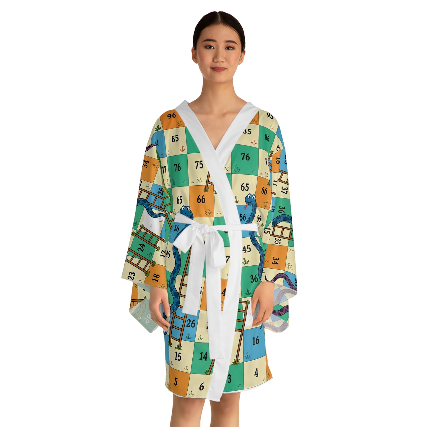 Printable Snakes and Ladders Board Game | Vibrant Cartoon Board Game Long sleeves kimono Design
