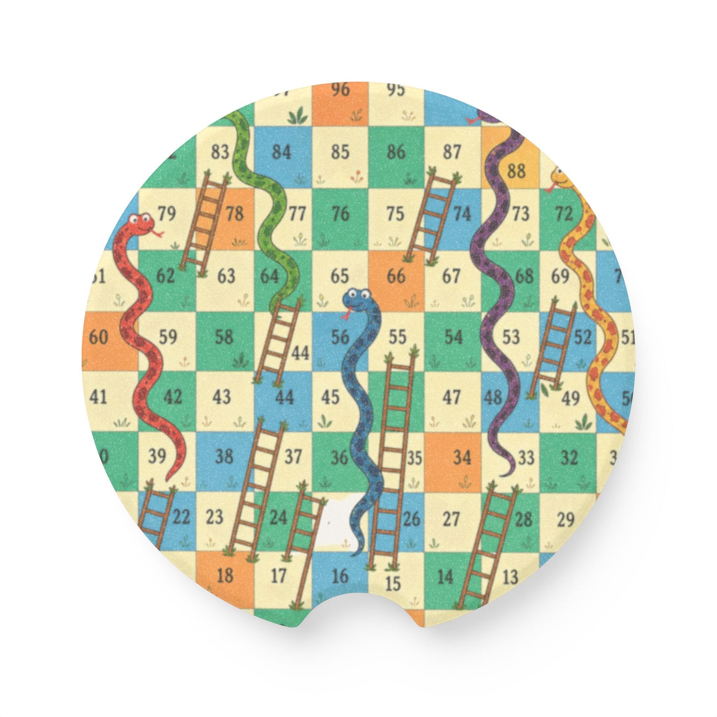 Printable Snakes and Ladders Board Game | Vibrant Cartoon Board Game car coaster Design
