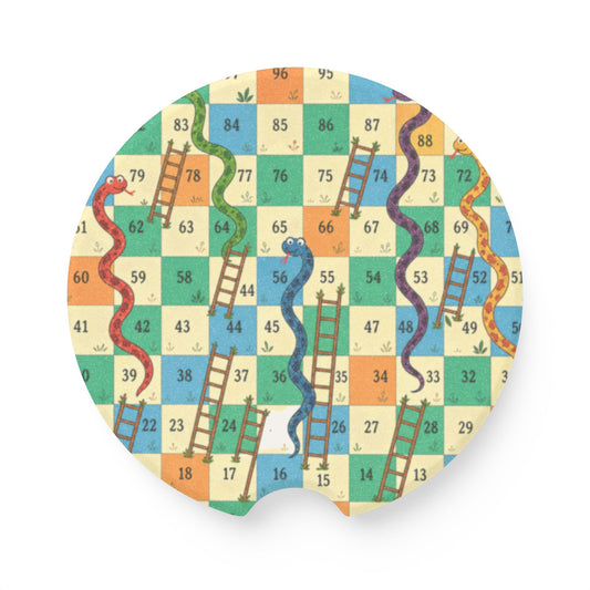 Printable Snakes and Ladders Board Game | Vibrant Cartoon Board Game car coaster Design