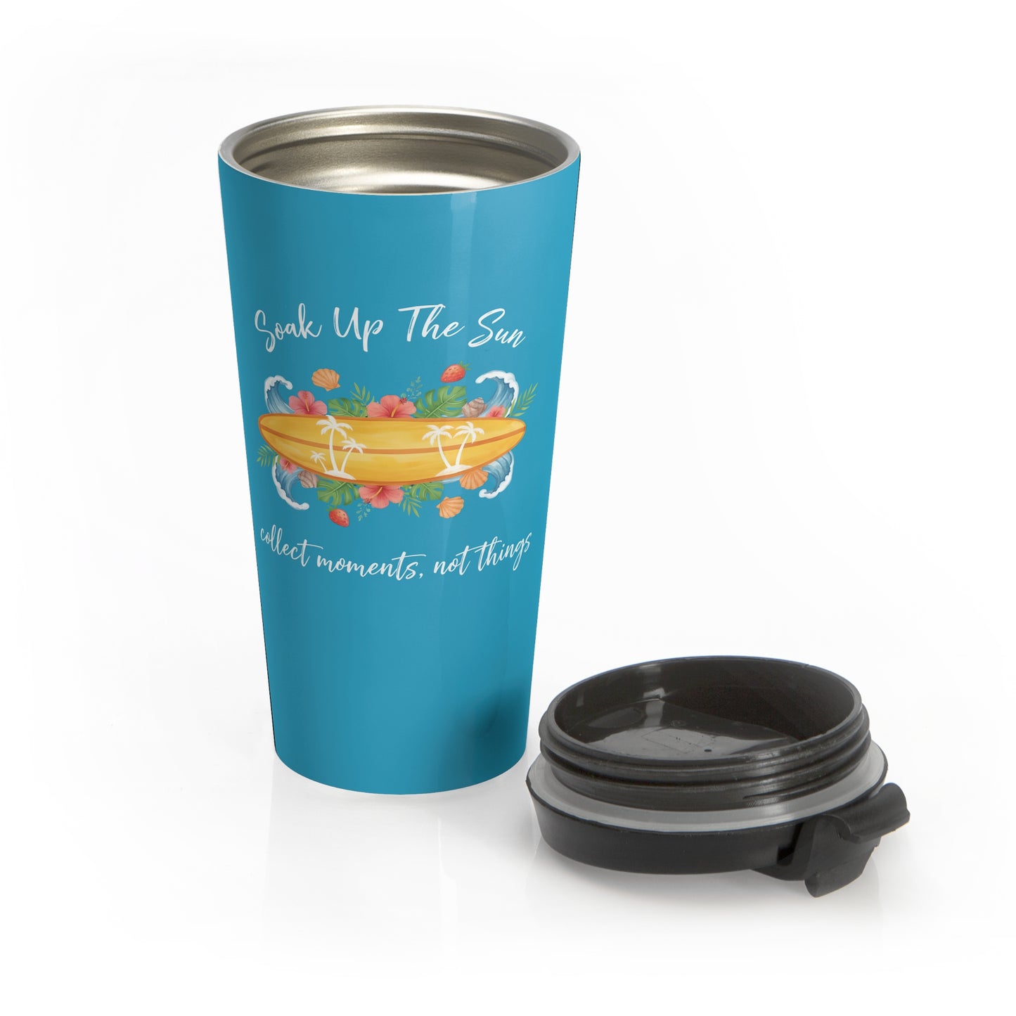 Travel mug - Tropical Surfboard Summer Quote Art