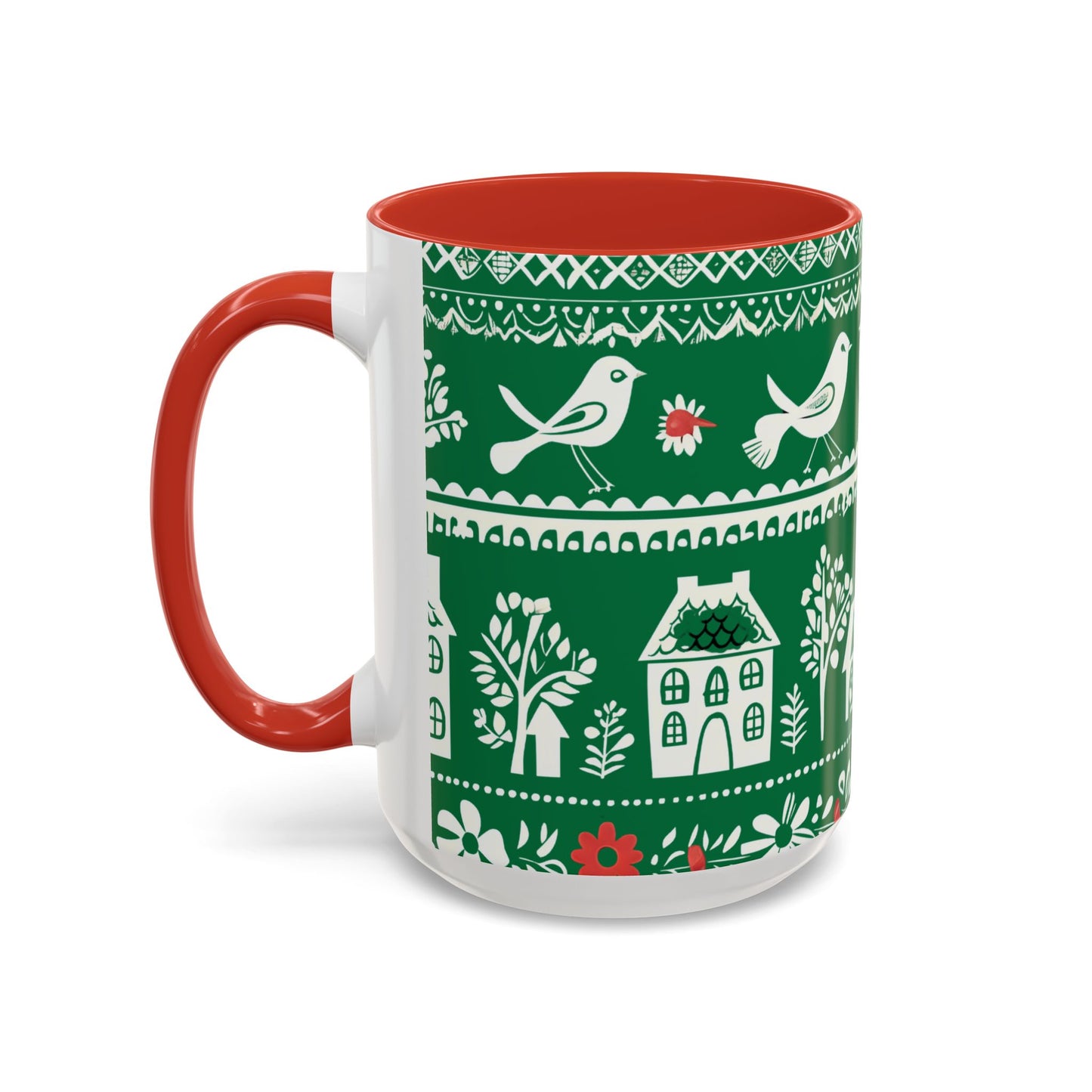 Red inside coffee mug - The folk art garden pattern