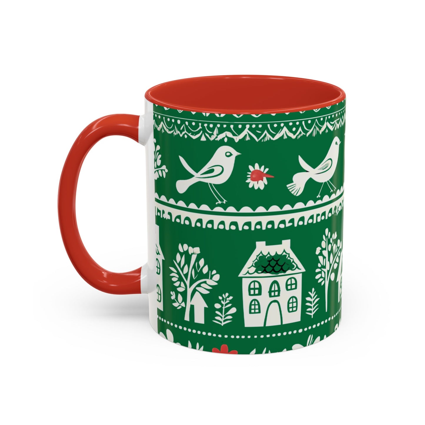 Red inside coffee mug - The folk art garden pattern