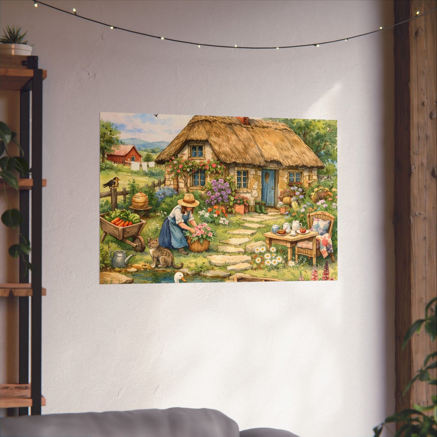 Poster - Whimsical English Countryside Thatch Cottage