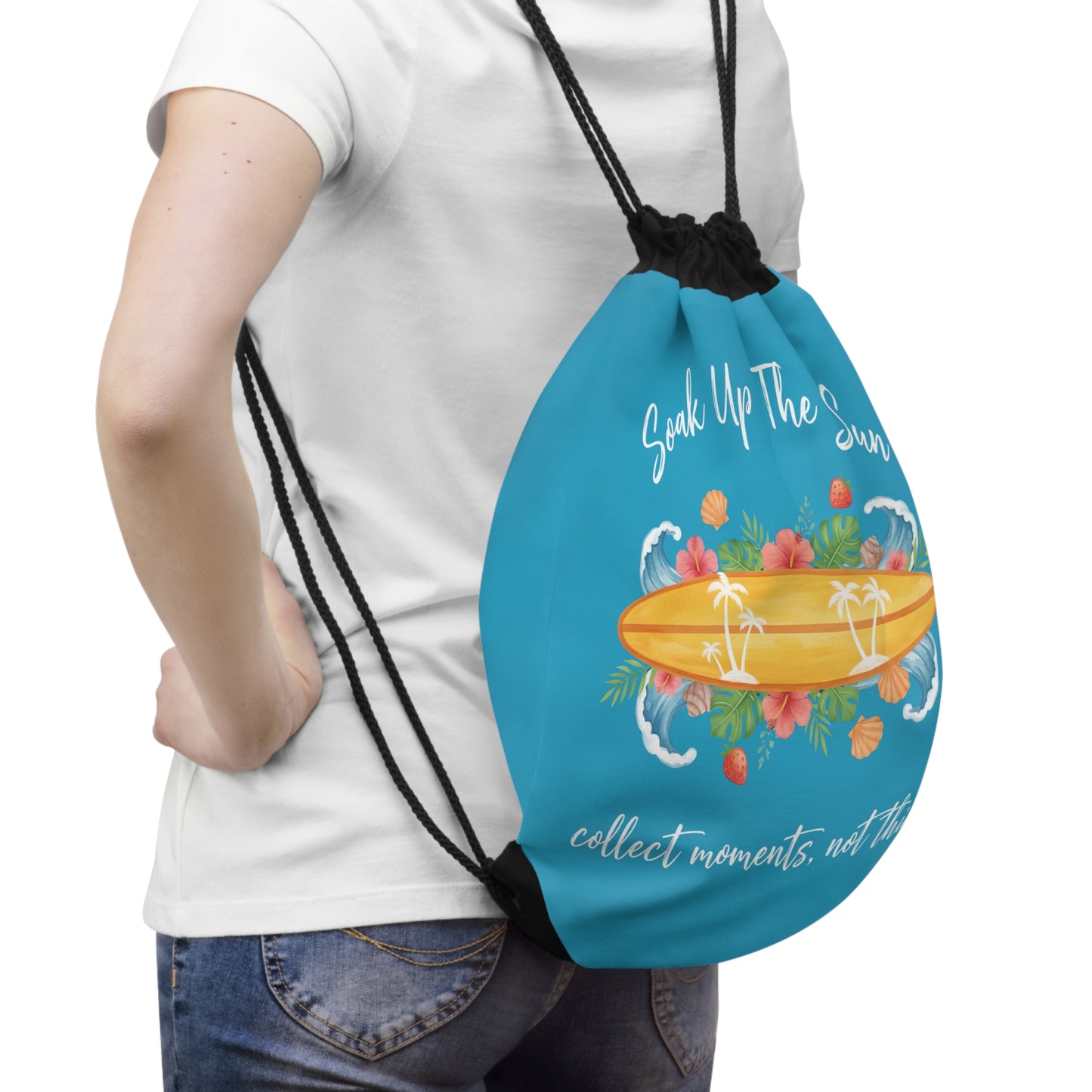 Drawstring bag -:Tropical Surfboard Summer Quote Art