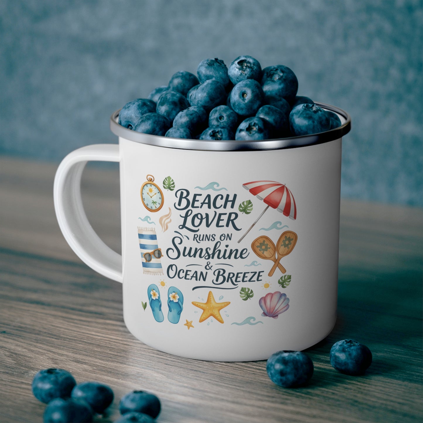Enamel Mug — Watercolor Beach Lover Aesthetic Quote