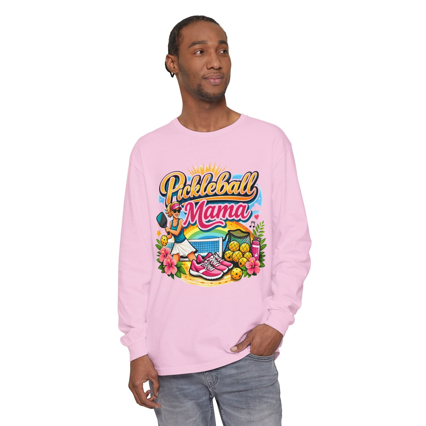 Long sleeves tee - Vibrant Tropical Pickleball Mama Art