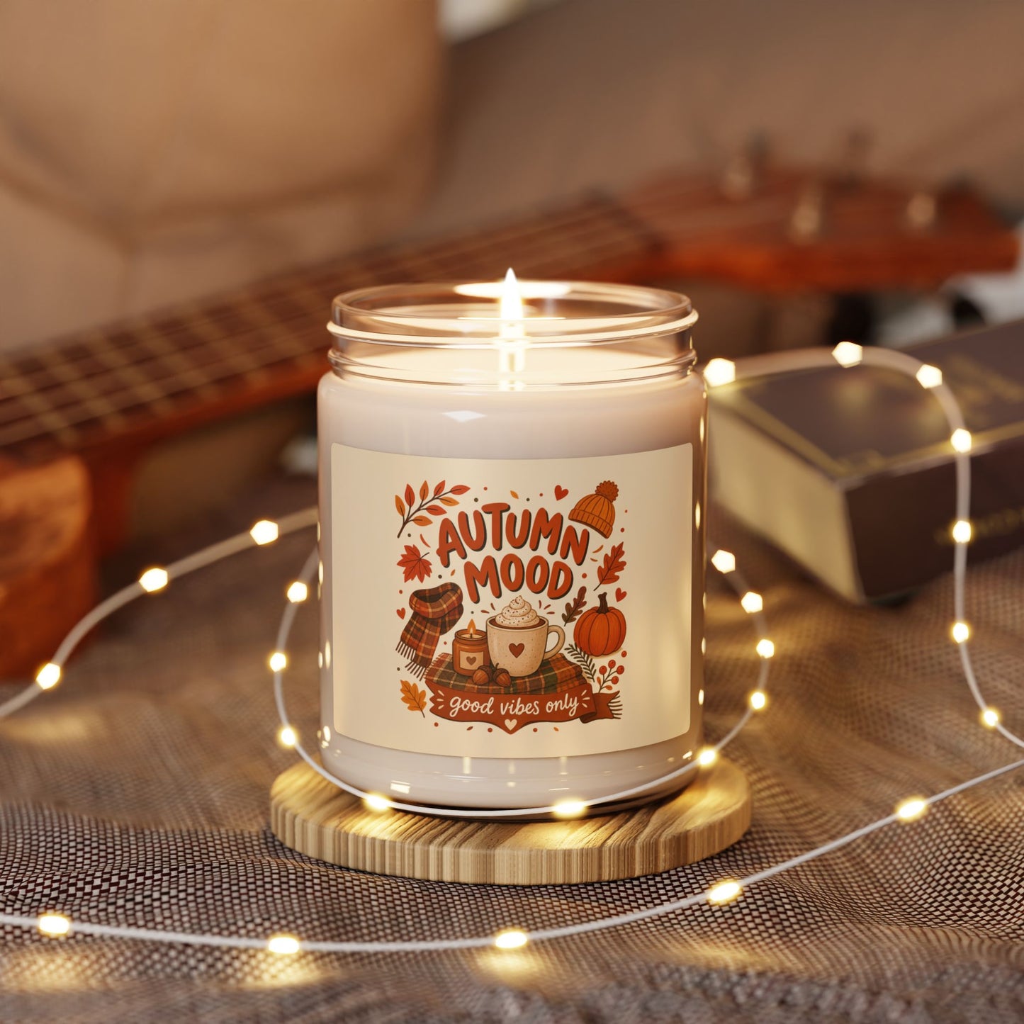 Cute Autumn Aesthetic scented soy candle. Design for Fall Lovers and Cozy Season