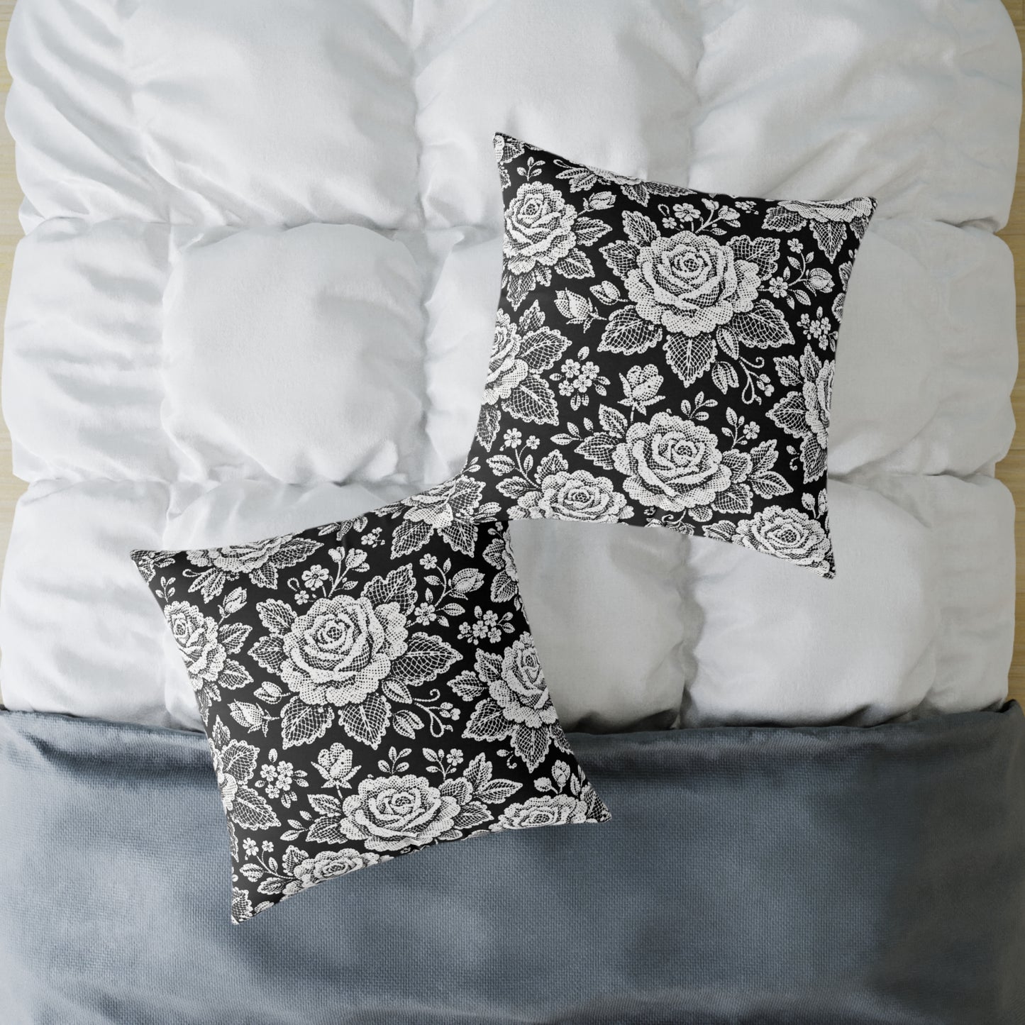 Throw pillow - White Rose Lace Floral Pattern