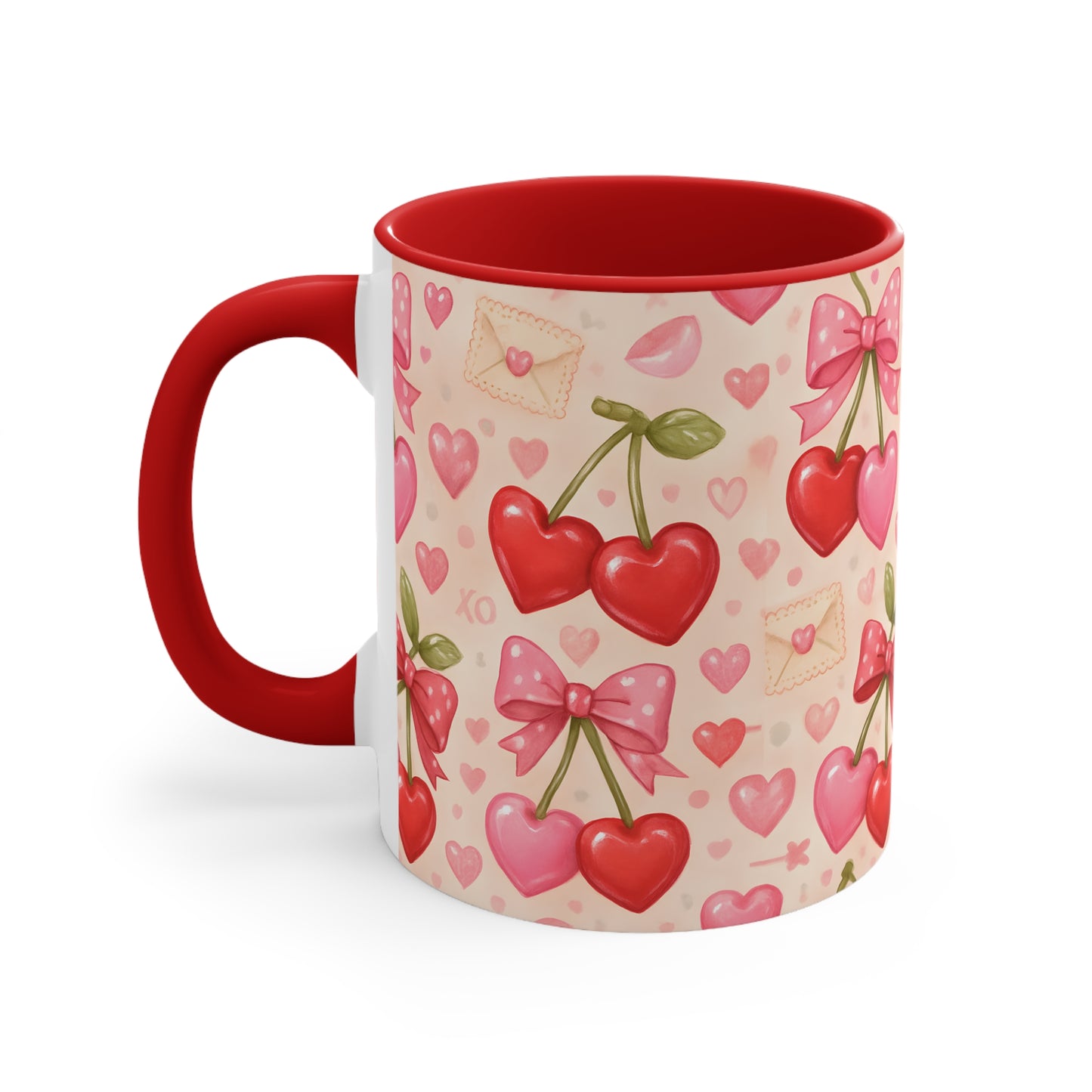 Inside Red 11 oz mug - valentine cherries pattern