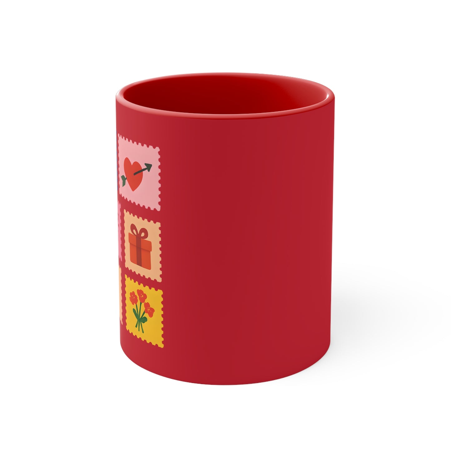 11 oz Red mug - vintage Love stamps