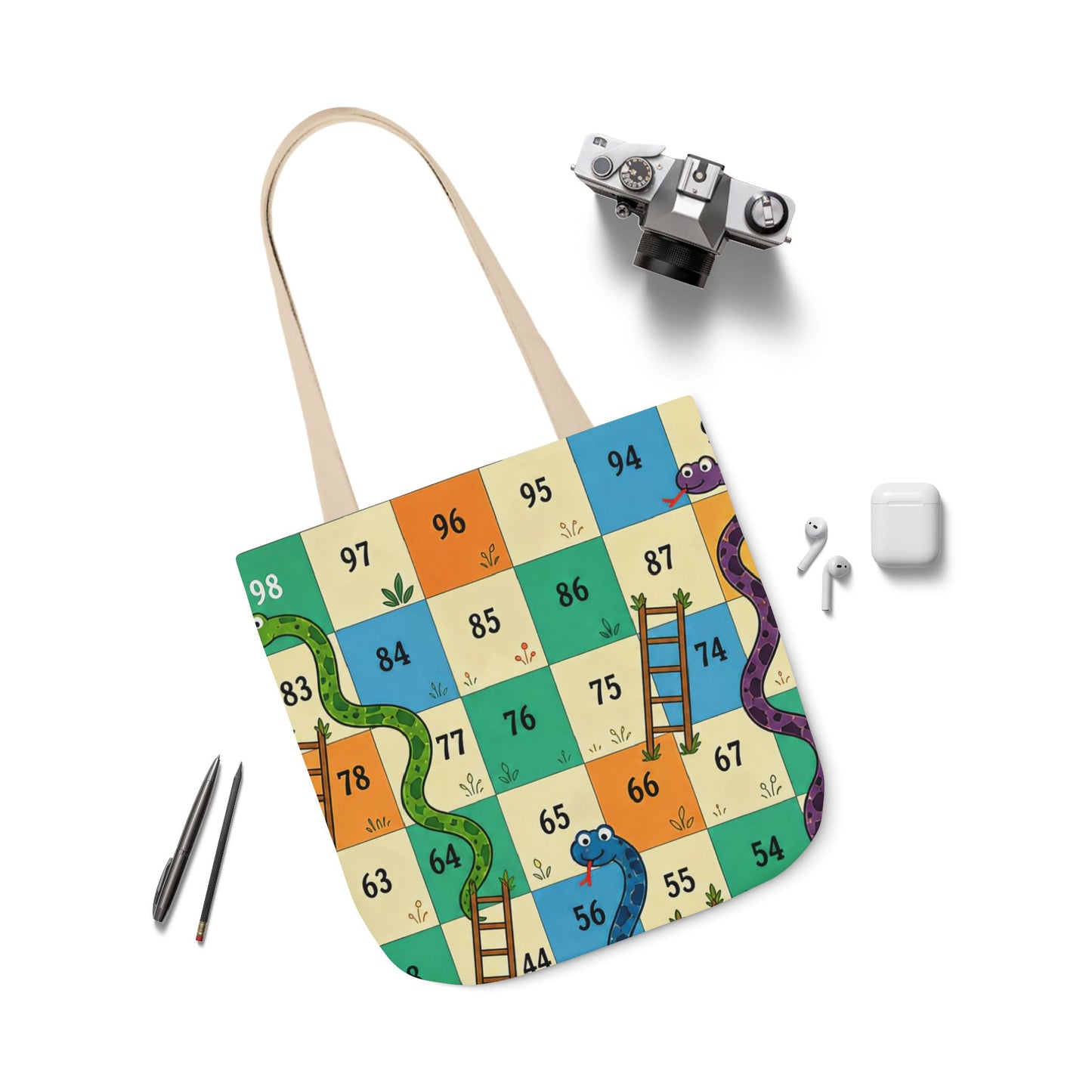 Printable Snakes and Ladders Board Game | Vibrant Cartoon Board Game tote bag Design
