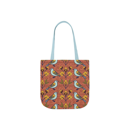 Tote bag - Modern Folk Art Bird and Floral Seamless Pattern on Terracotta
