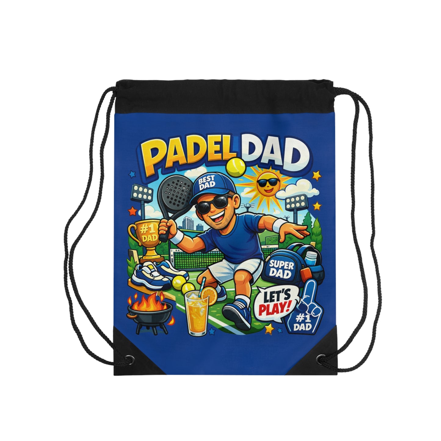Drawstring bag - Vibrant Cartoon Padel Dad Illustration