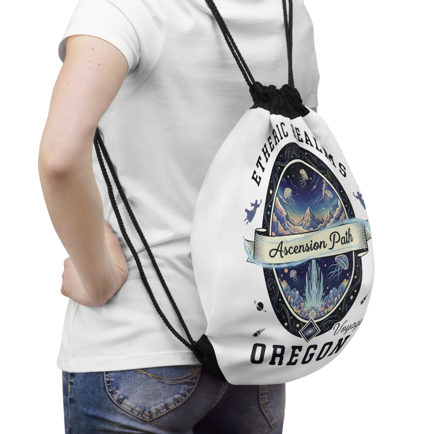 Drawstring bag - Celestial Oregon Vintage Travel Badge
