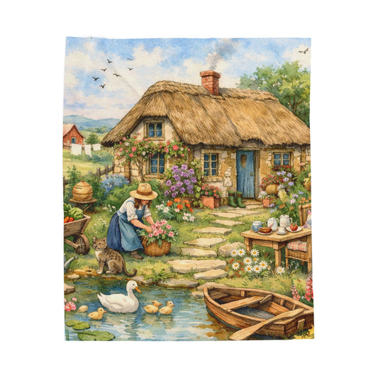 Throw blanket - Whimsical English Countryside Thatch Cottage